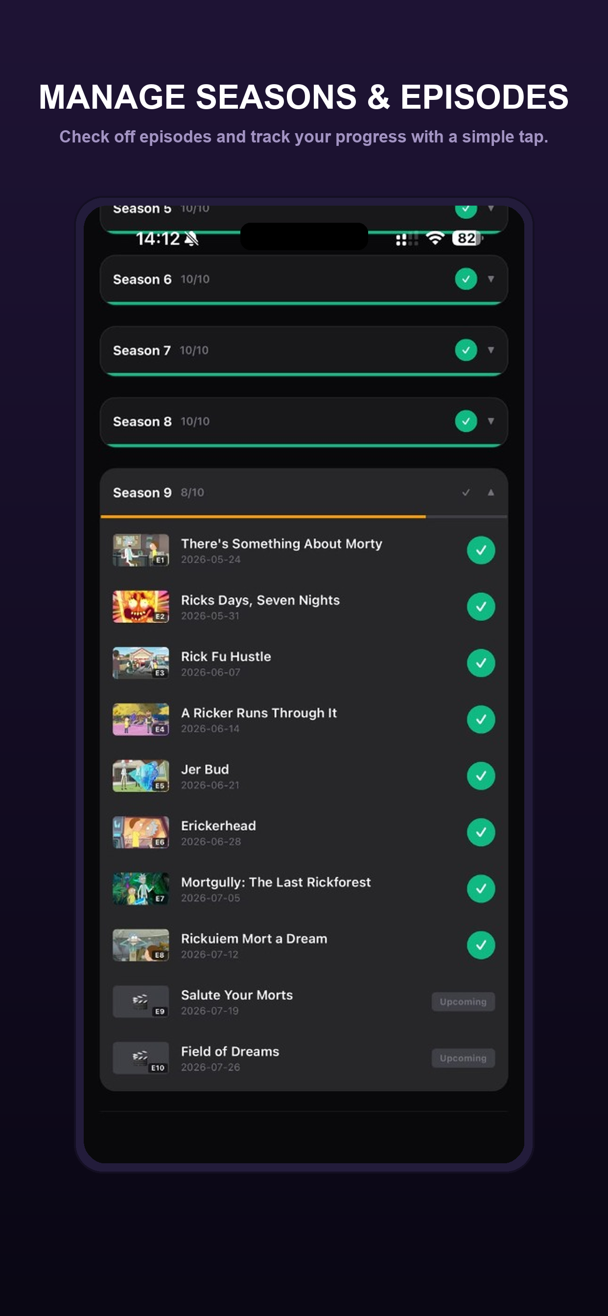 Screened – Manage Seasons & Episodes